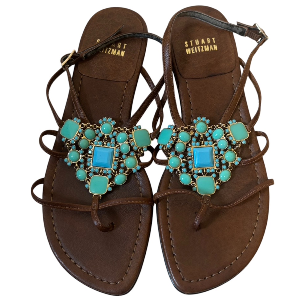 Stuart Weitzman Genuine Leather Turquoise Sandals